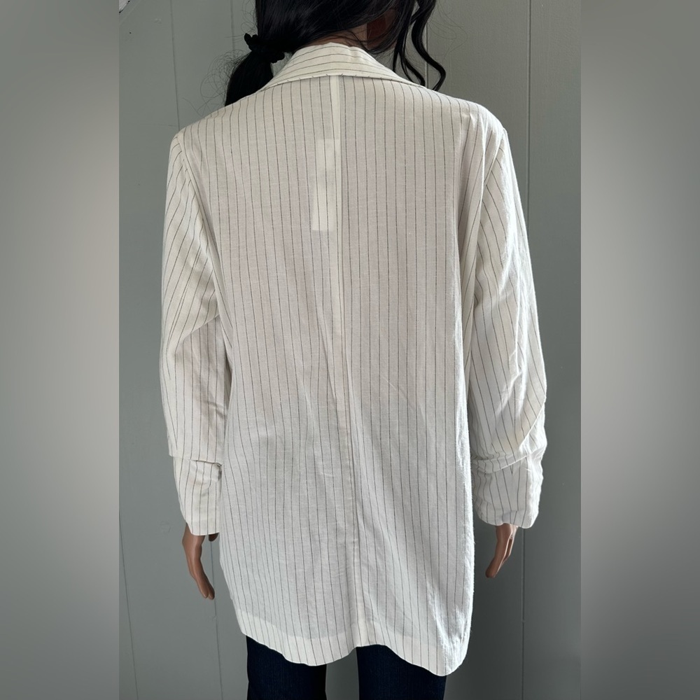 Drew Narrow Stripe Linen Blend Blazer White Lightweight Jacket Medium NWT - Picture 8 of 10